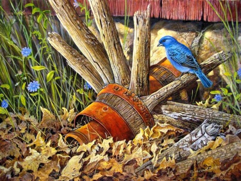Blue Bird on Barrel