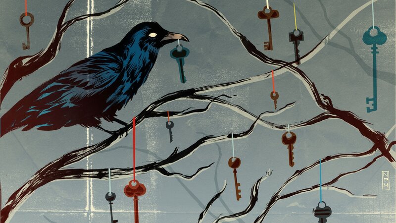 Blue Bird on Branch — Dramatic, Illustration