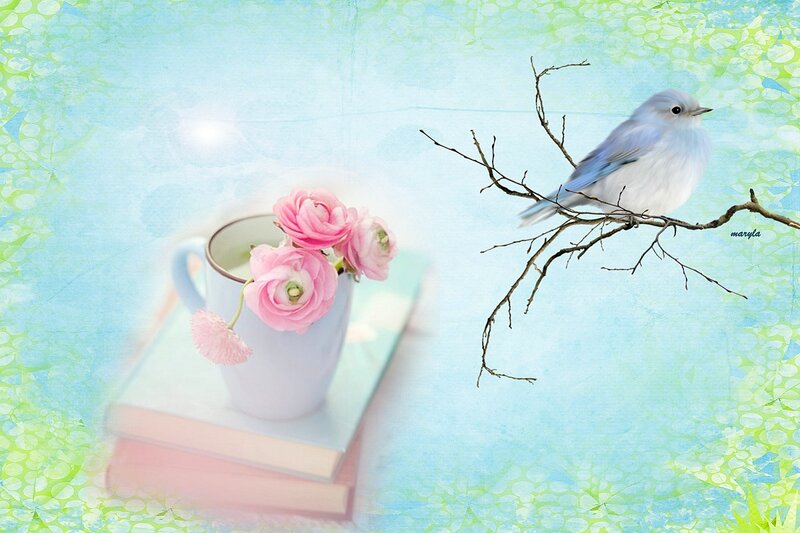 Blue Bird on Branch — Light Blue