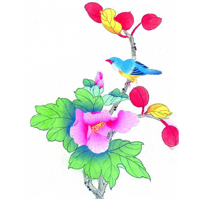 Blue Bird on Branch — Pink