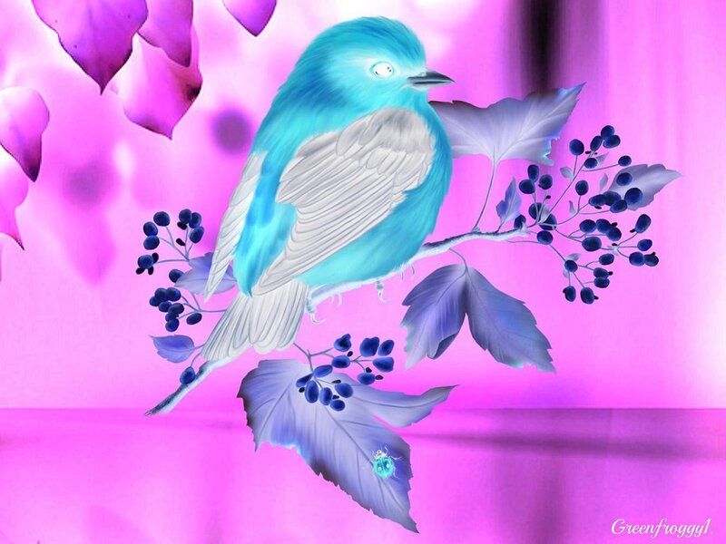 Blue Bird on Branch — Purple, Dreamy