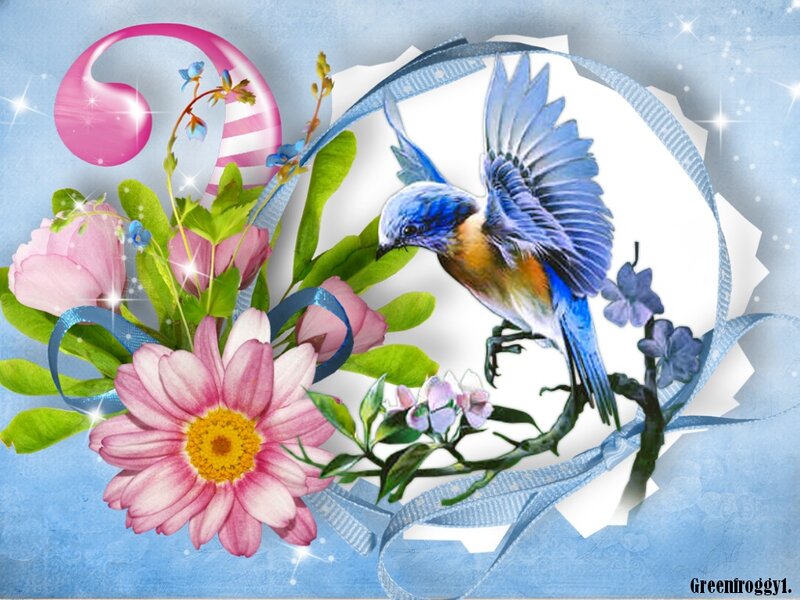 Blue Bird with Flowers — Cheerful