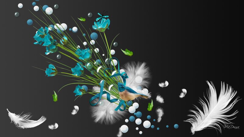 Blue Bird with Flowers
