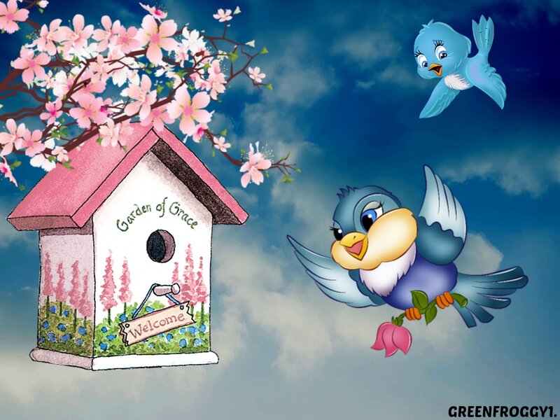 Blue Birds and Birdhouse