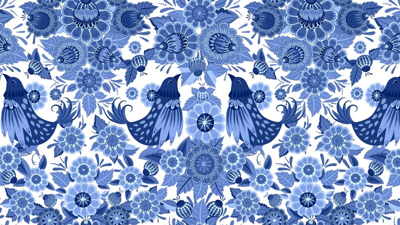 Blue Birds and Flowers