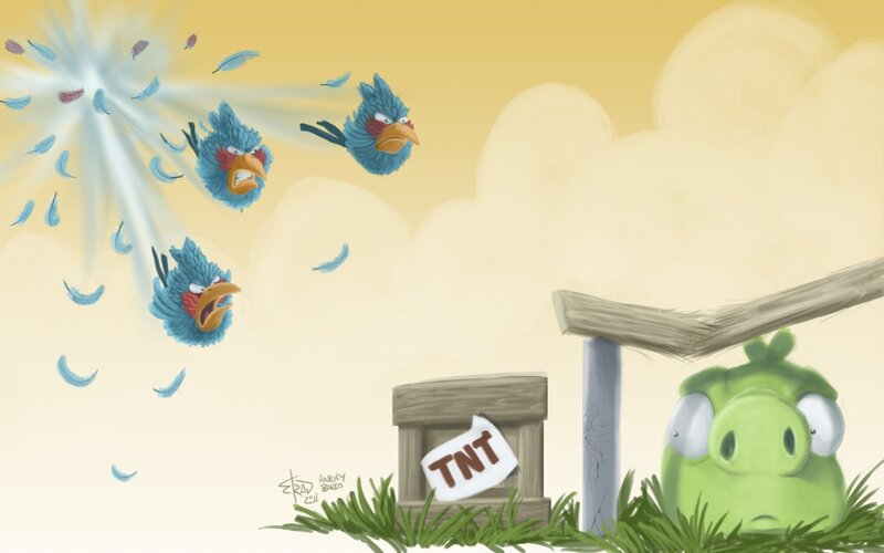 Blue Birds Attacking Pig