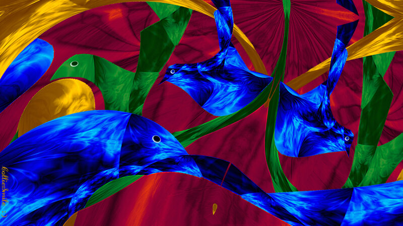 Blue Birds in Abstract Art