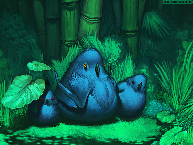 Blue birds in bamboo forest