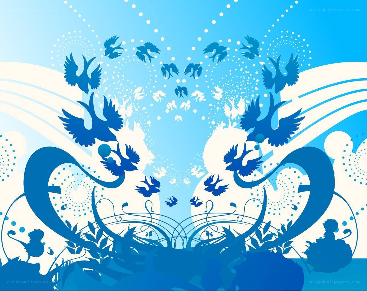 Blue birds in flight