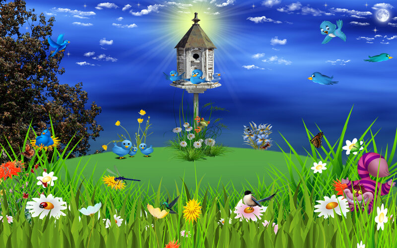 Blue Birds in Garden