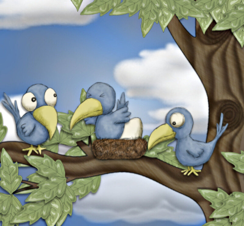 Blue Birds in Nest