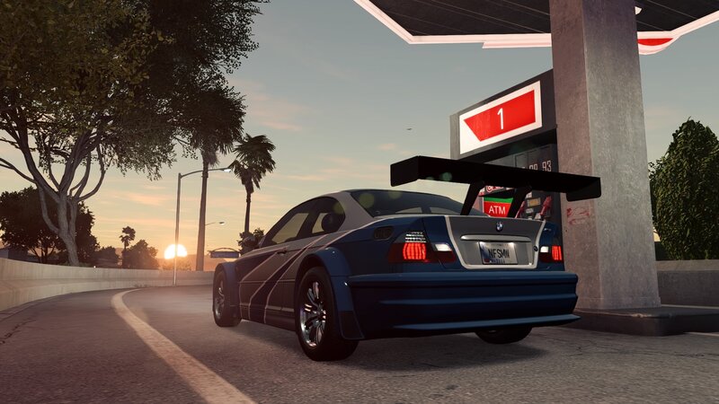 Blue BMW at Gas Station