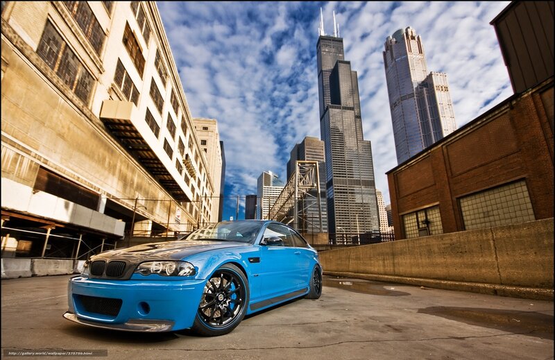 Blue BMW Car — Dramatic, Afternoon, Photograph, Skyscrapers