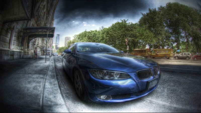 Blue BMW Car — Dramatic, Afternoon