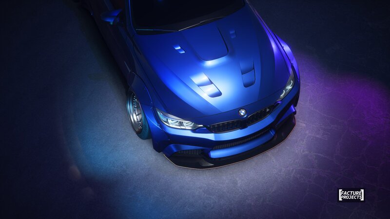 Blue Bmw Car — Dramatic, Night, 3d Render, Headlights