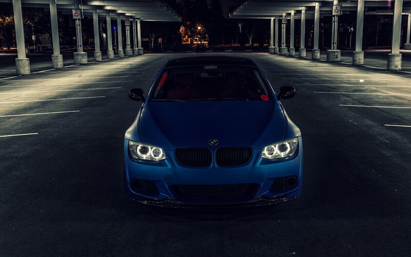 Blue Bmw Car — Dramatic, Night, Photograph, Parking Lot