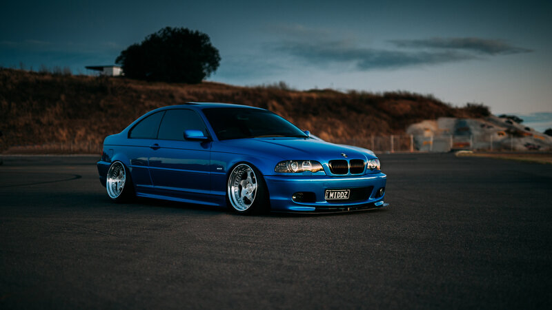 Blue BMW Coupe — Dramatic, Sunset, Photograph