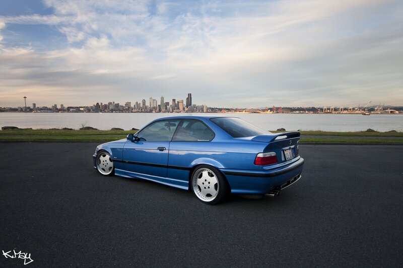 Blue BMW Coupe — Serene, Sunset