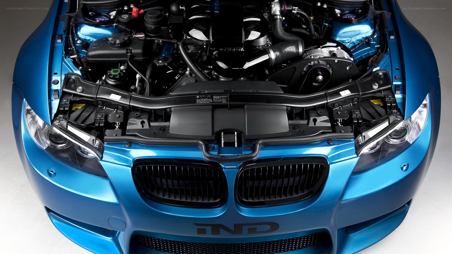 blue bmw engine bay