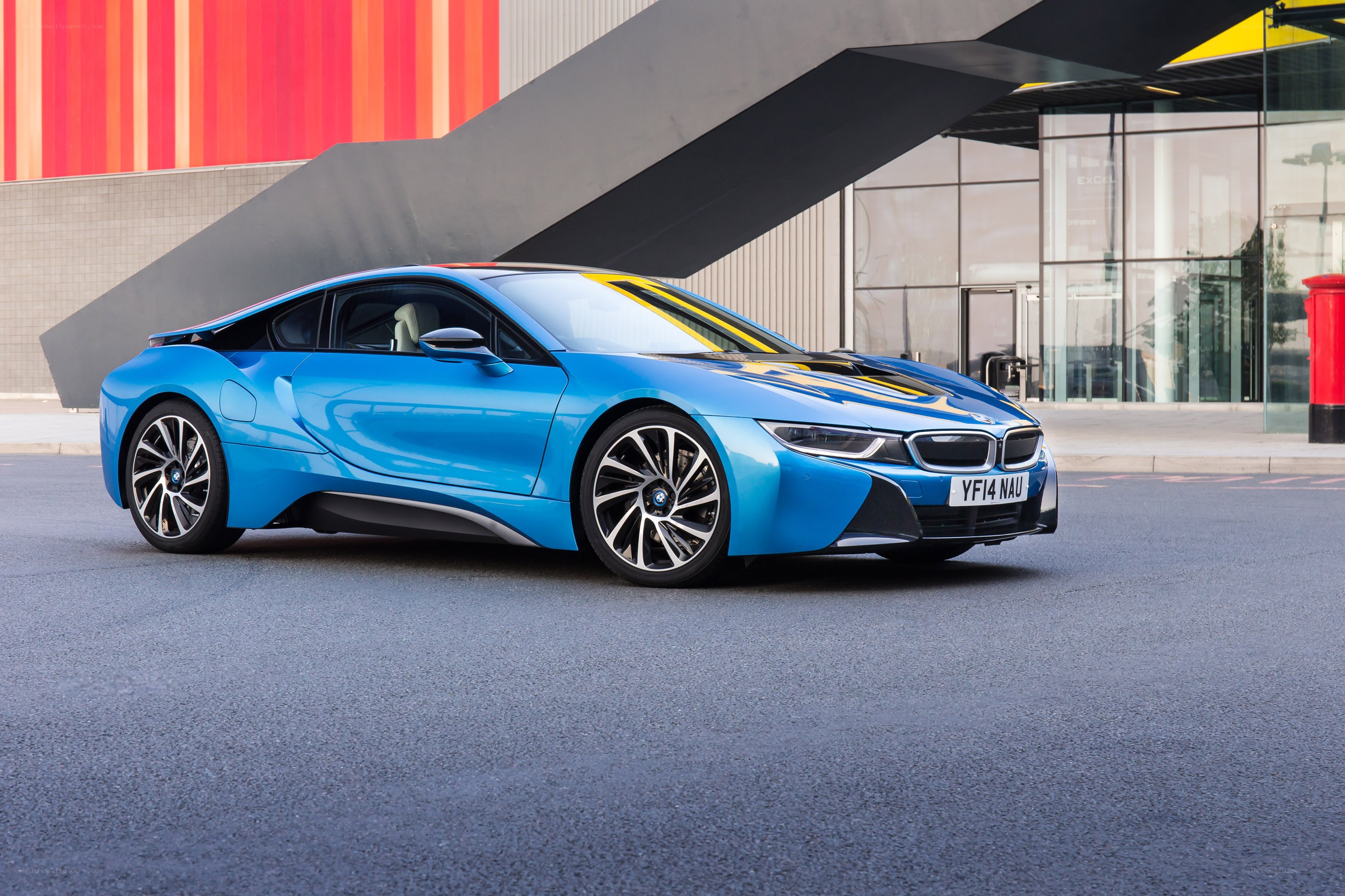 Blue BMW i8 sports car
