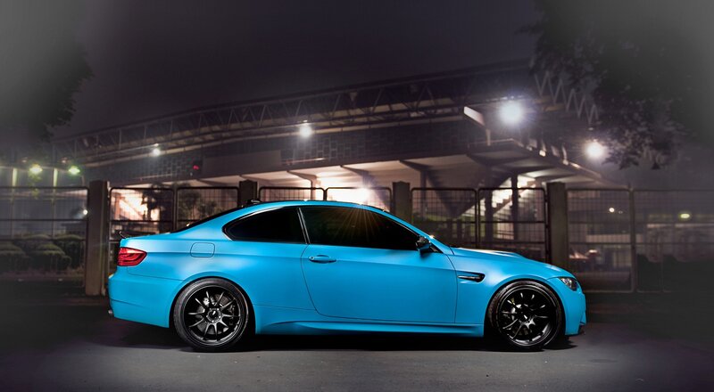 blue bmw m3 at night