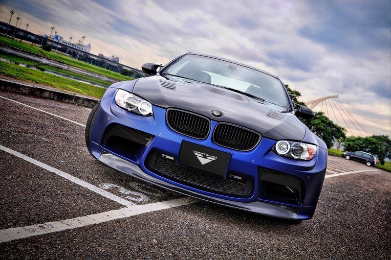 Blue BMW M3 Car — Dramatic, Afternoon, Photograph, Parking Lot, Bridge