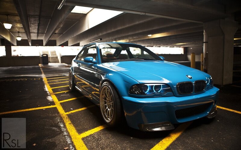 Blue Bmw M3 Car — Dramatic, Photograph, Parking Garage