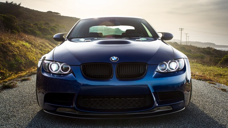 Blue BMW M3 Car — Dramatic, Sunset