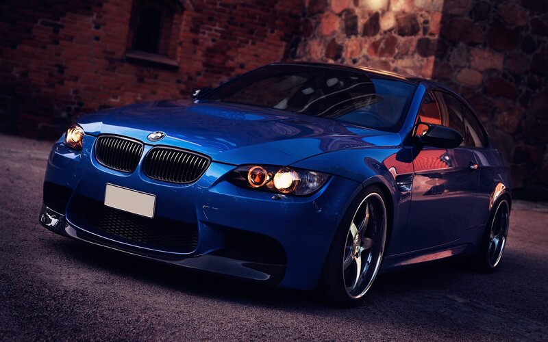 Blue Bmw M3 Coupe — Dramatic, Night, Photograph, Brick Wall