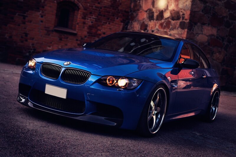 Blue Bmw M3 Coupe — Dramatic, Night, Photograph, Car, Brick Wall