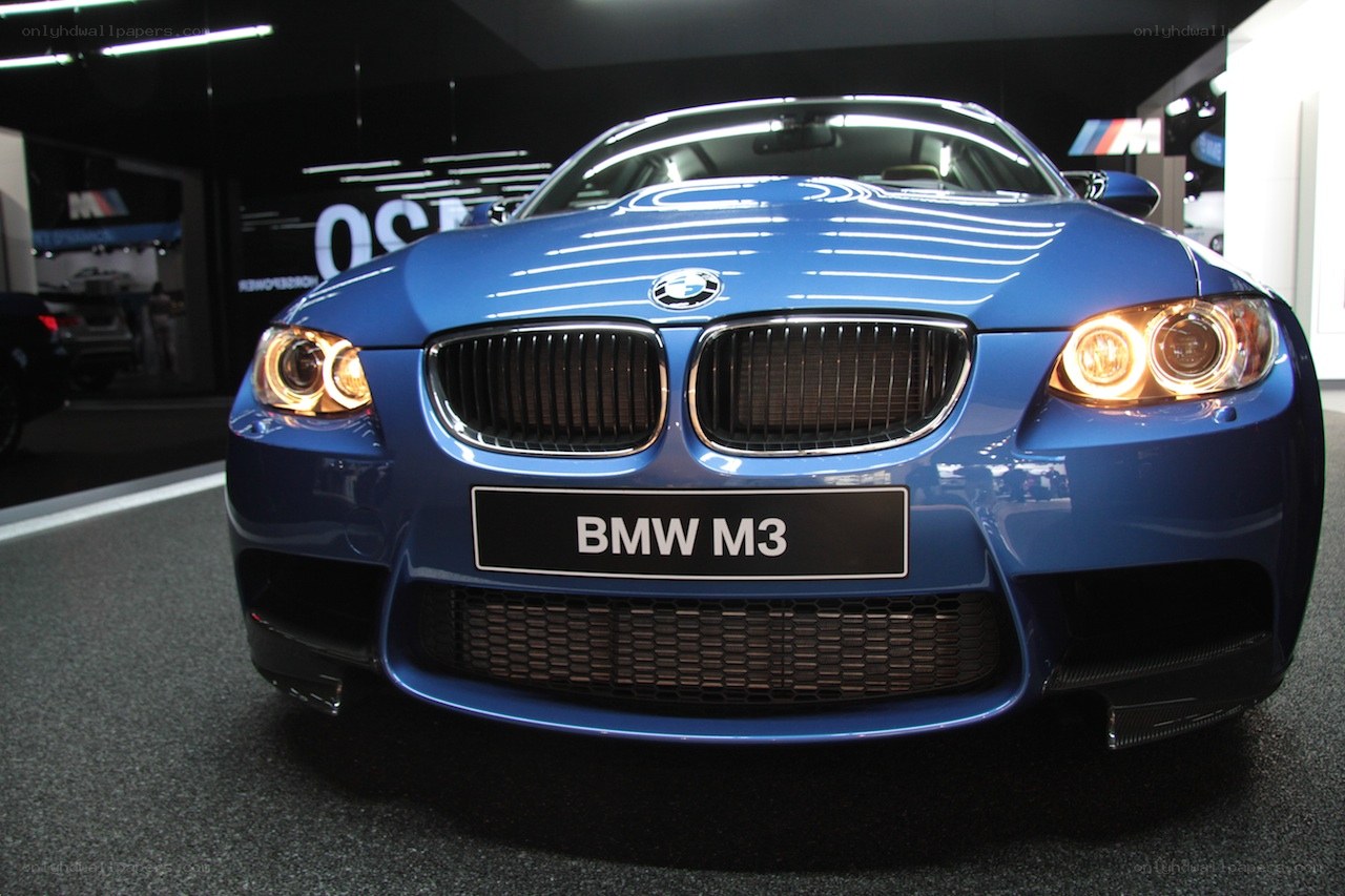 Blue BMW M3 on display