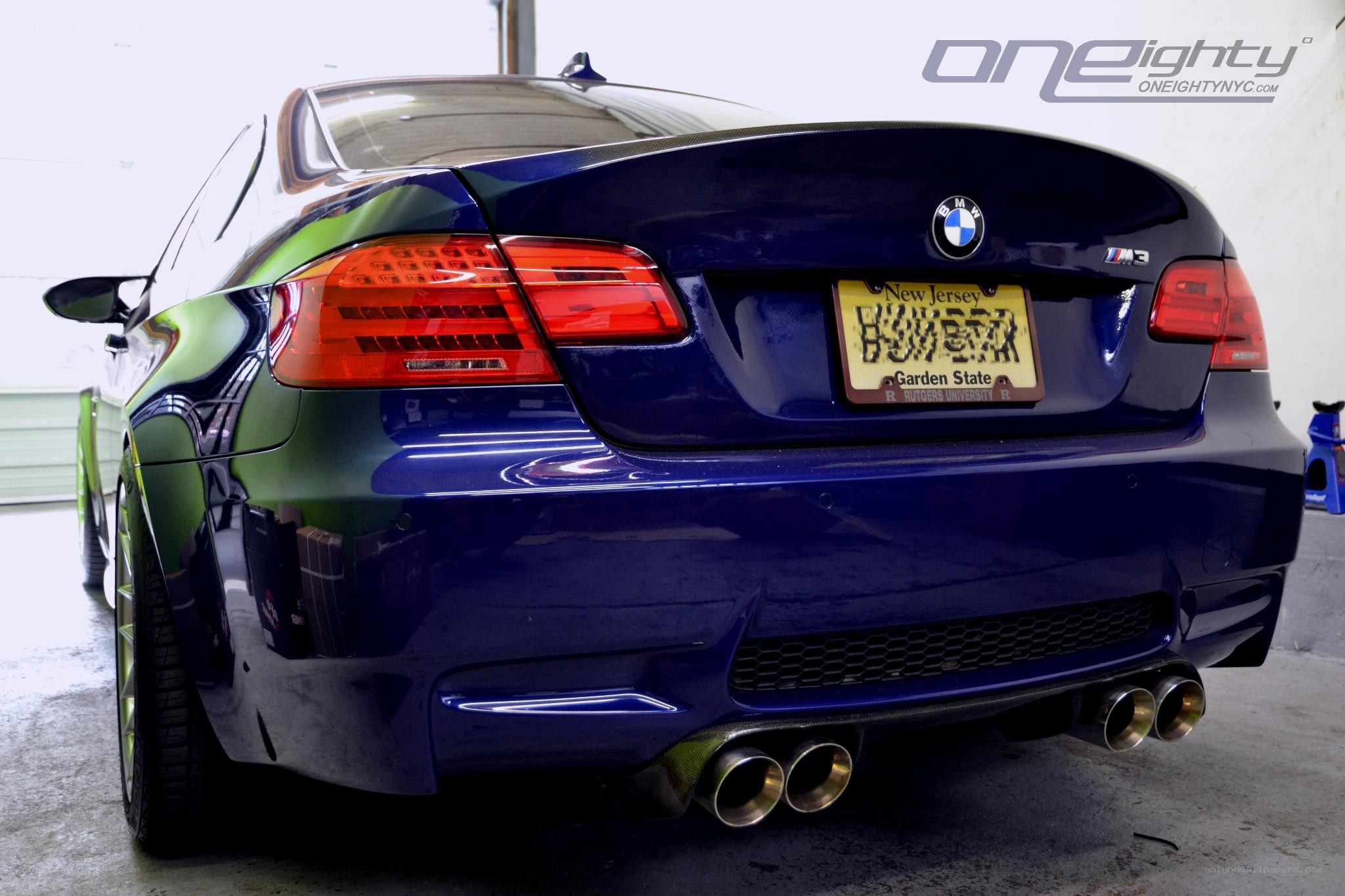 blue bmw m3 rear view