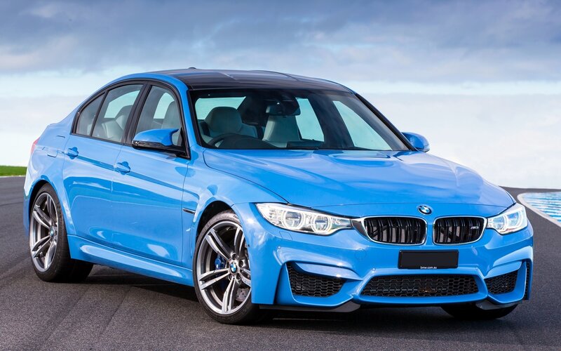 Blue BMW M3 Sedan — Dramatic, Photograph, Car