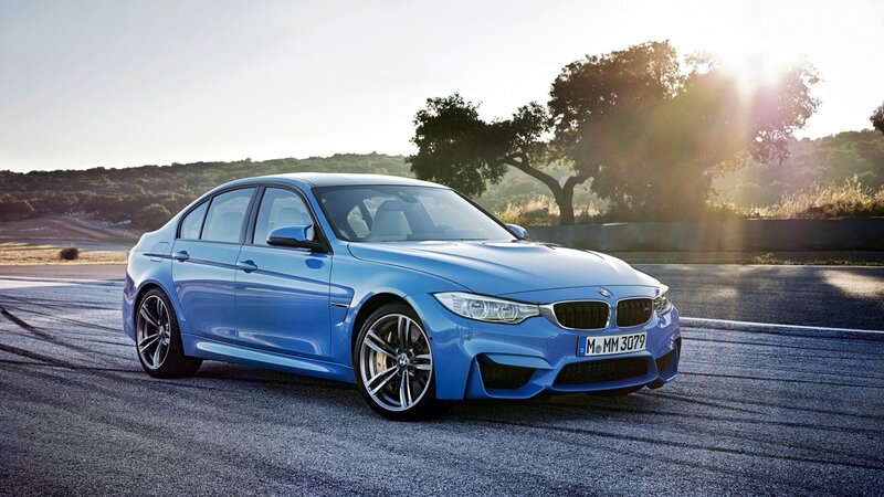 Blue BMW M3 Sedan — Dramatic, Sunset