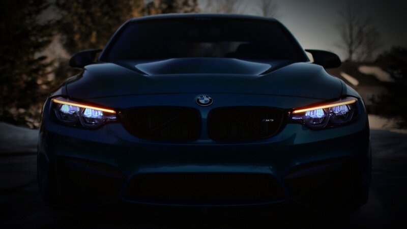 Blue BMW M4 Car — Dramatic, Night, Photograph
