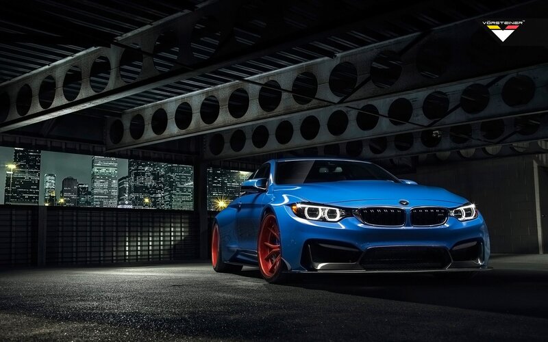 Blue BMW M4 Car — Dramatic, Night
