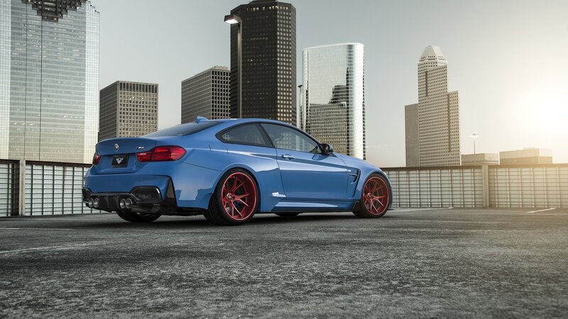 Blue BMW M4 in city