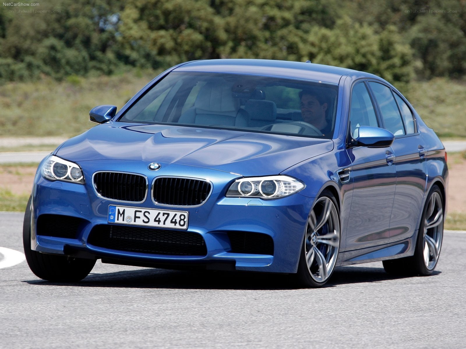 blue bmw m5 on a road