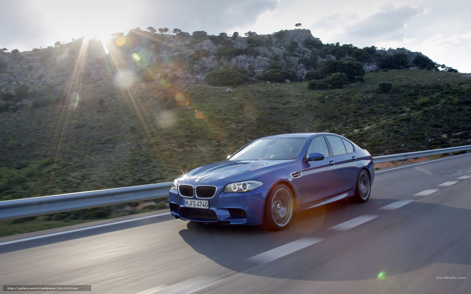blue bmw m5 on mountain road