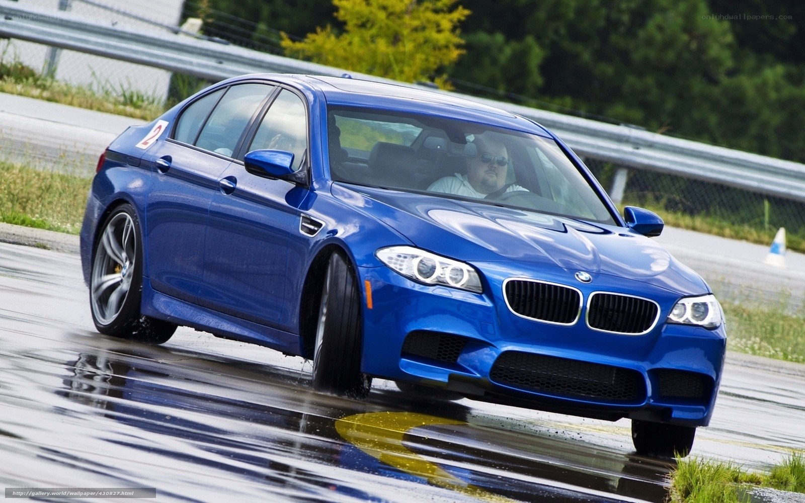 blue bmw m5 on wet track