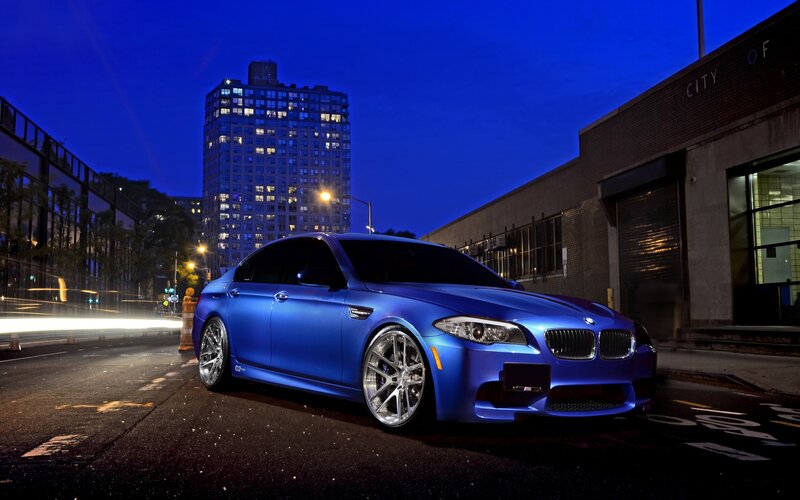 Blue Bmw M5 Sedan — Dramatic, Night, Photograph