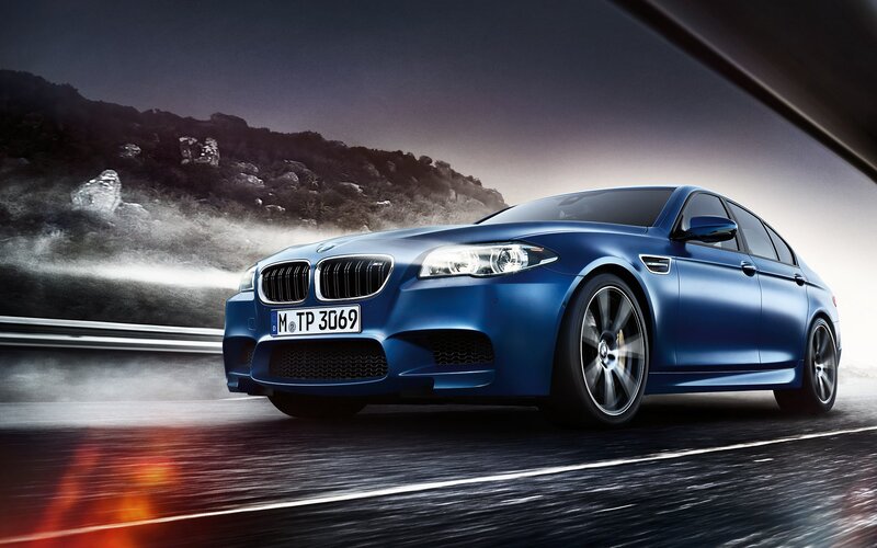 Blue BMW M5 Sedan — Dramatic, Photograph, Car, Road