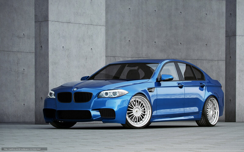 Blue Bmw M5 Sedan — Modern, 3d Render, Concrete Wall