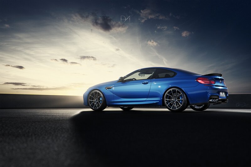 Blue BMW M6 at sunset