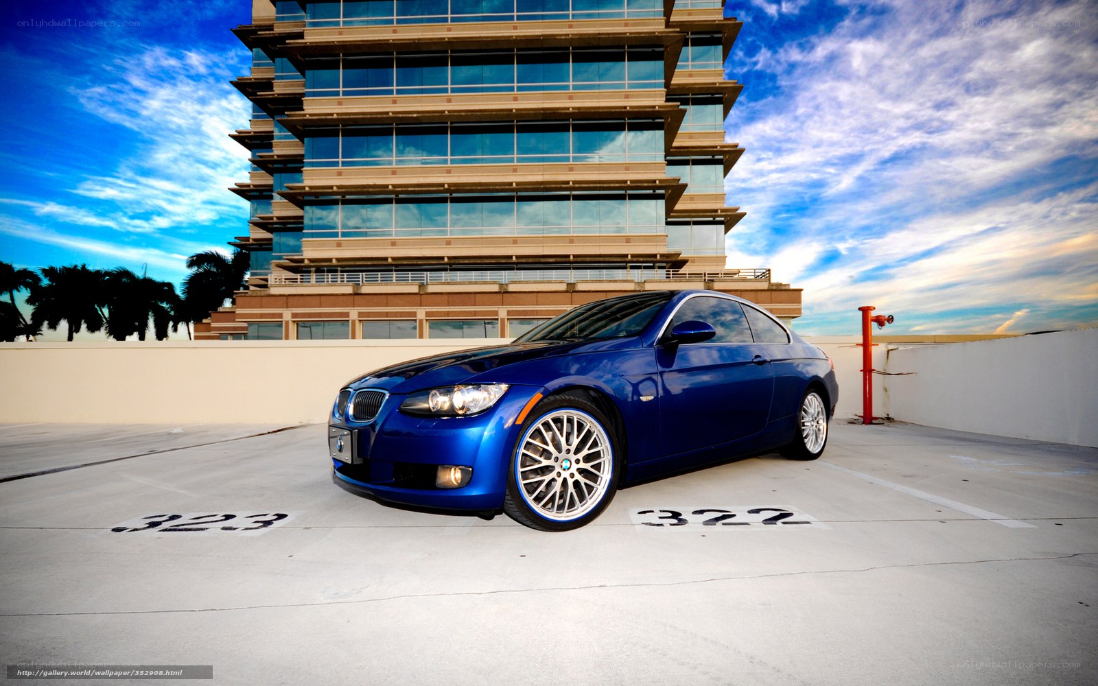 Blue BMW parked on rooftop