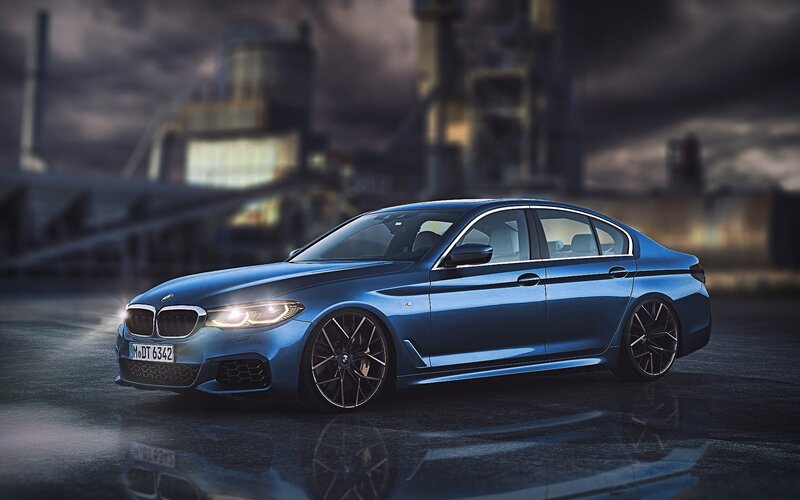 Blue BMW Sedan — Dramatic, Night, 3d Render