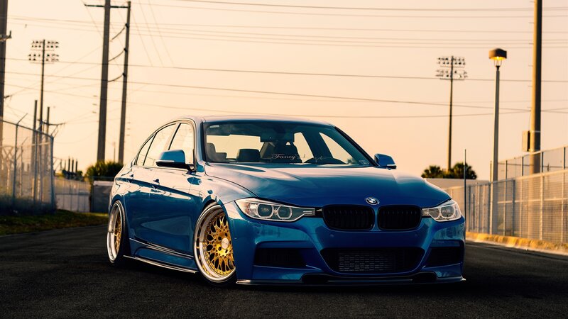 Blue Bmw Sedan — Dramatic, Sunset, Photograph