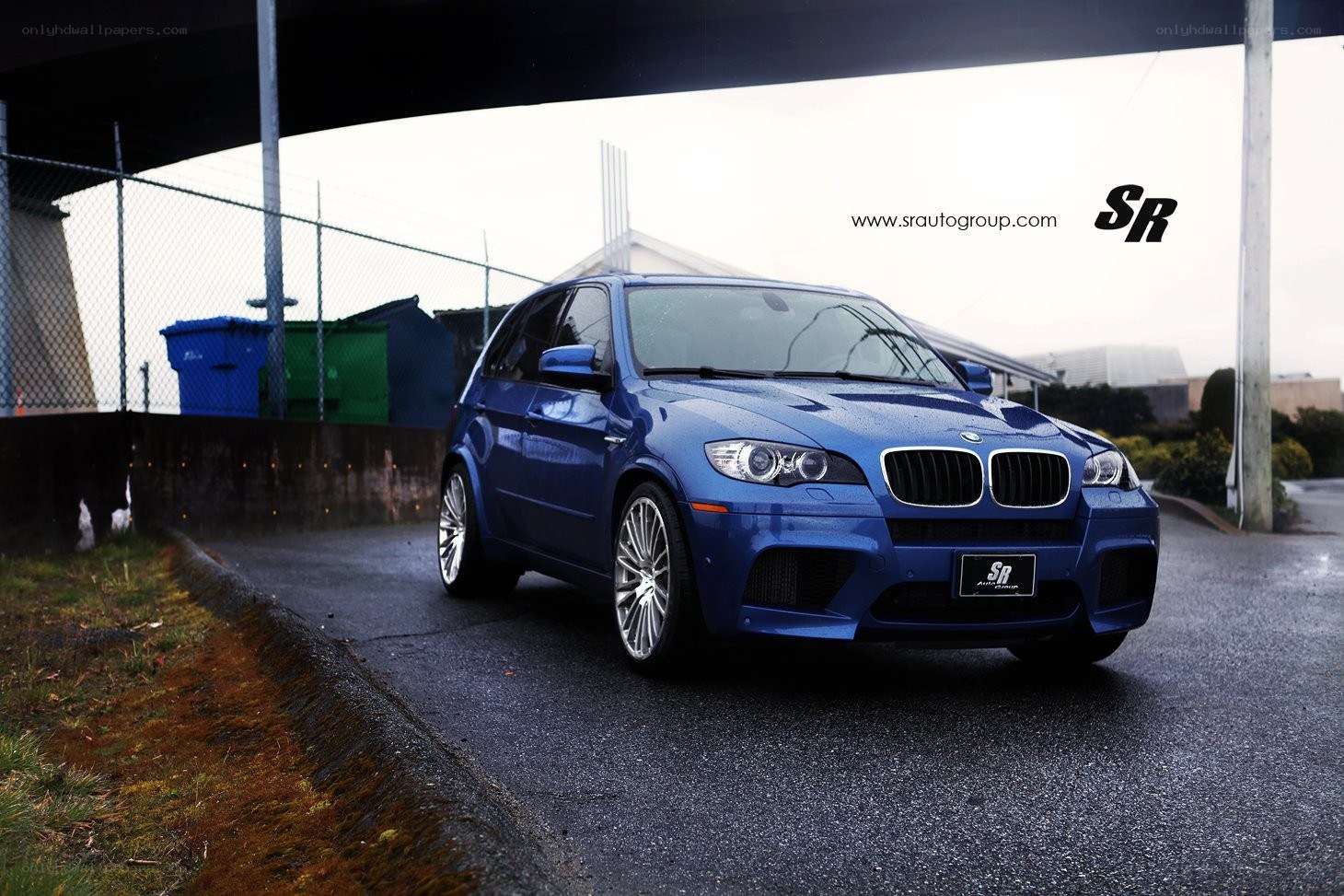 blue bmw suv under overpass