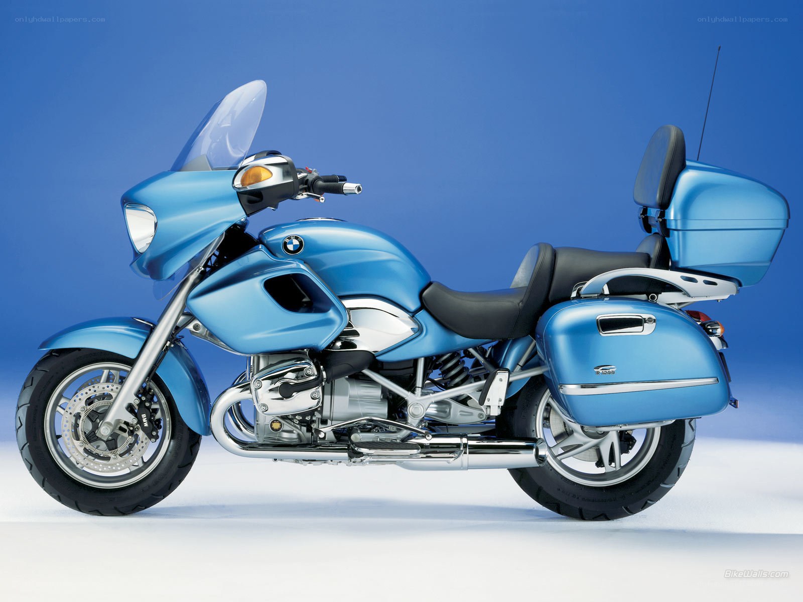 blue BMW touring motorcycle