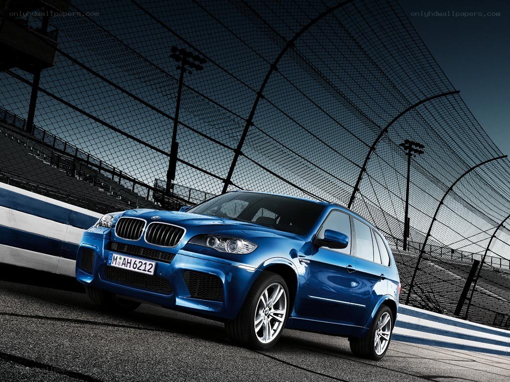 Blue BMW X5 on a racetrack